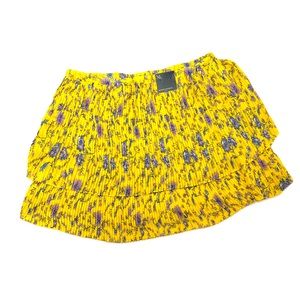 NWT Banana Republic Pleated Floral Print Tiered Fit-and-Flare Skirt Yellow, XL